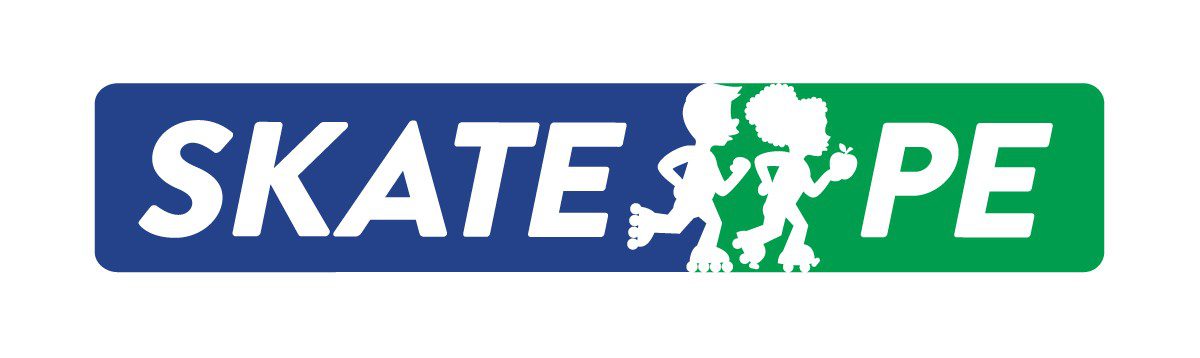 Skate PE logo with two kids on roller skates.