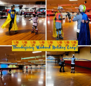 Kids roller skating at Thanksgiving camp.