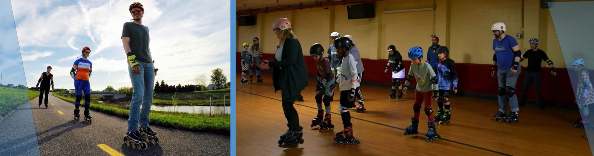 Roller skating group on a sunny day.