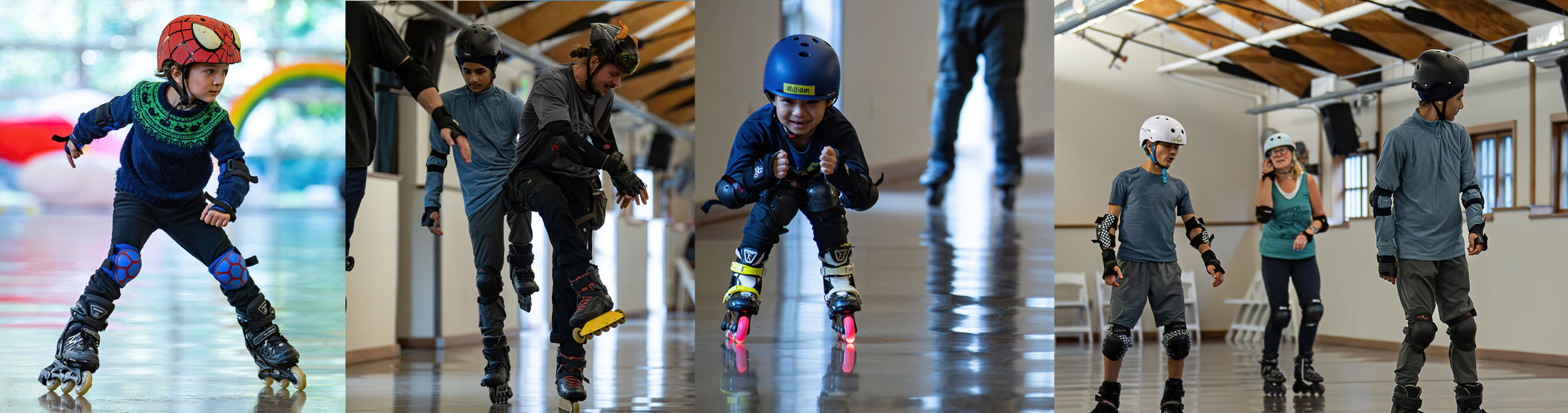 Students learning to inline and roller skate.